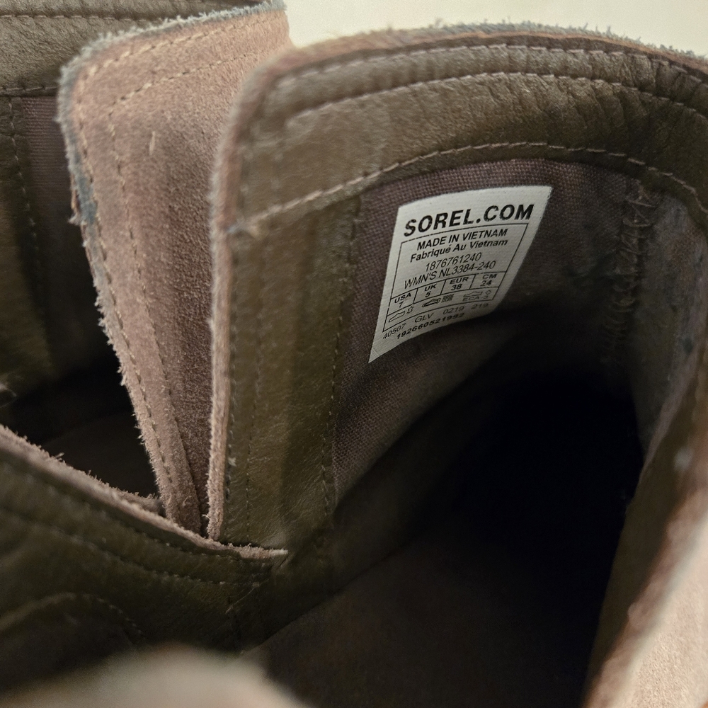 Sorel Cate Cut-Out Bootie Ankle Boot Block Heel Waterproof Leather Gray Beige 7 - Picture 5 of 8